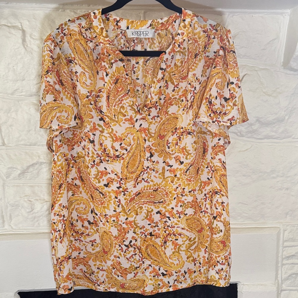 Kasper Women's Blouse - Yellow and Orange Paisley